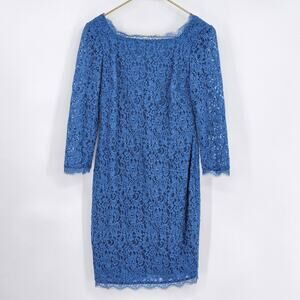 Adrianna Papell Lace Dress Blue party cocktail classic wedding preppy Size 2